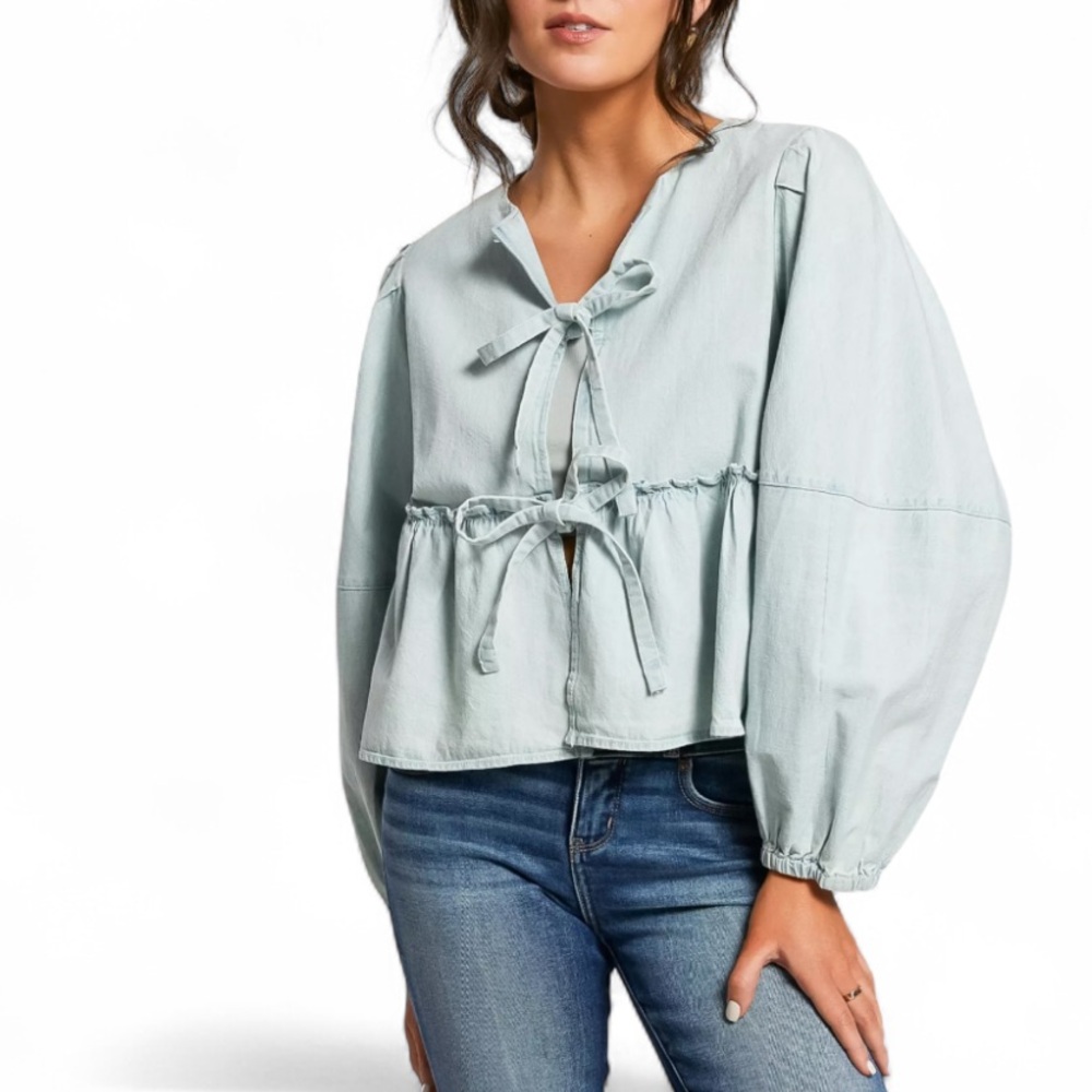 Free People Denim Brunch Babe Top, Size XSMALL